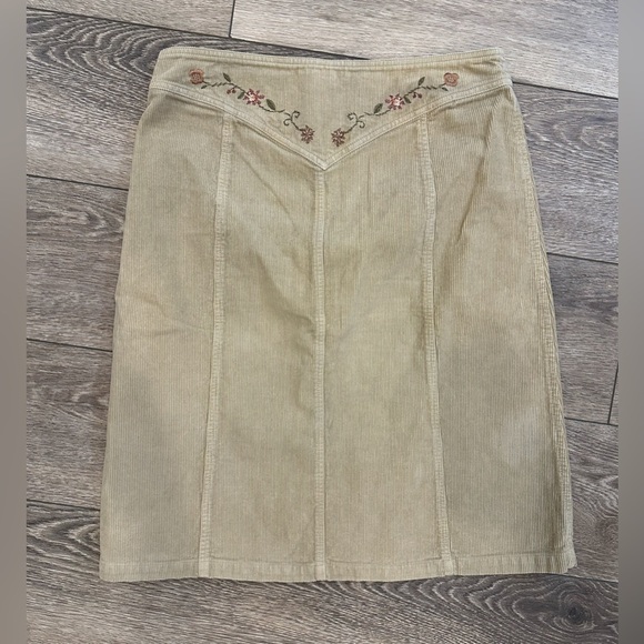 Zara Trafaluc Cotton Western Cowgirl Corduroy Embroidered Tan Skirt Y2K SZ 8 - Picture 4 of 5